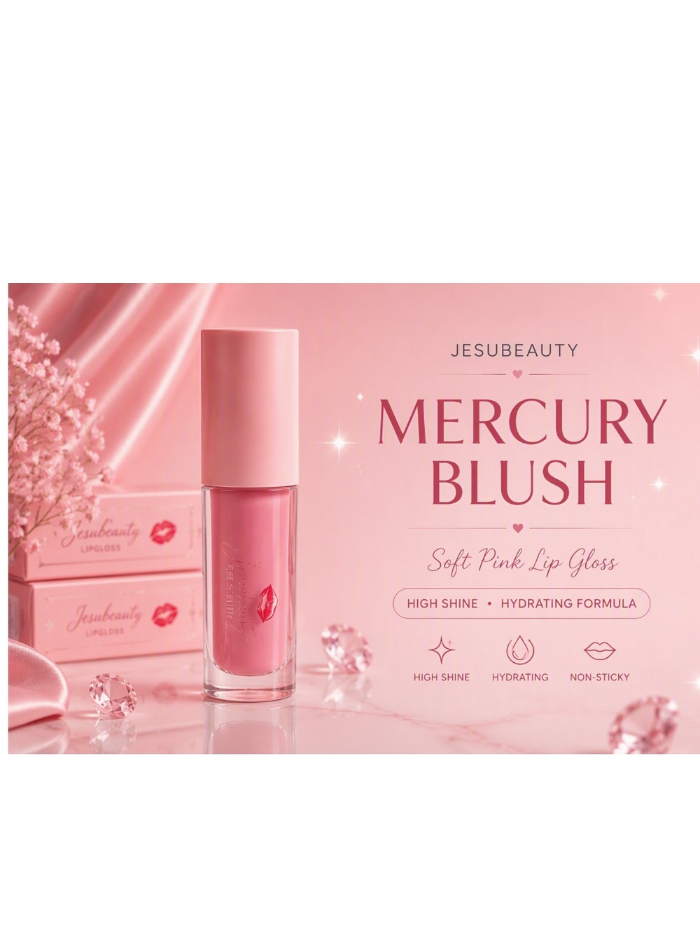 Jesubeauty Mercury Blush Soft Pink Lip Gloss - Hydrating High Shine